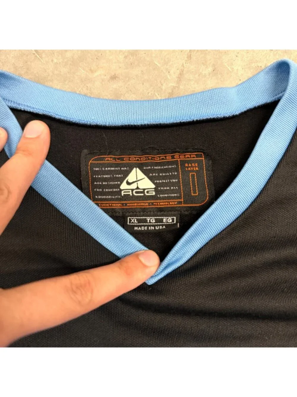 Vintage Nike ACG Mens Long Sleeve Base Layer Shirt Blue & Black XL USA-Made